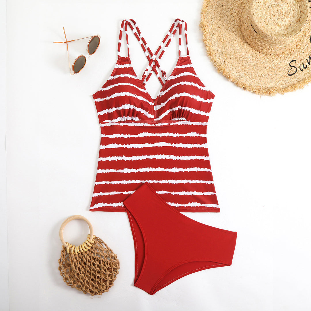Damen Tankini mit verstellbaren Trägern und elegantem Streifenmuster Drune