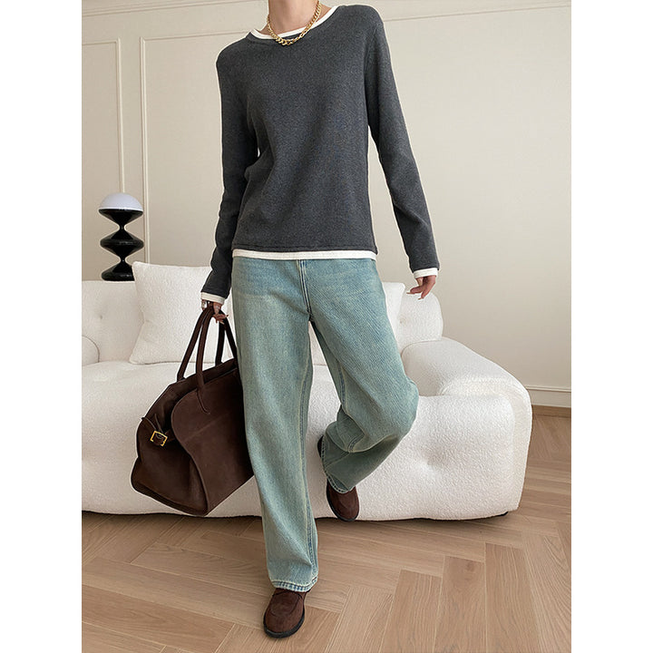 Damen modischer Pullover mit feinen Kontrastdetails Drune