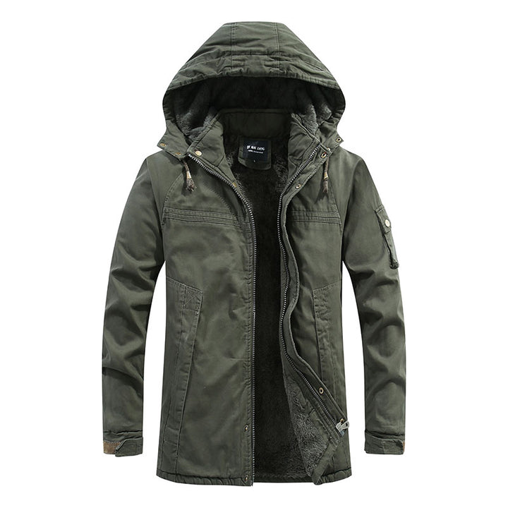 Herren Outdoor-Canvasparka mit abgenähter Kapuze, wärmender Teddyfleece-Innenlage und verdecktem Zweiwege-Reißverschluss Drune