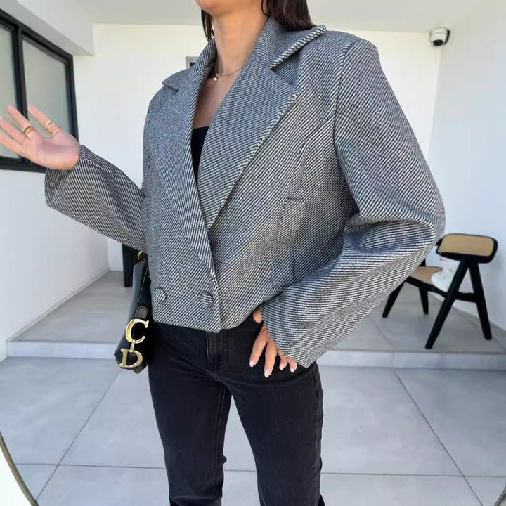 Damen Eleganter Oversized Blazer mit doppelter Knopfreihe und strukturiertem Stoff Drune