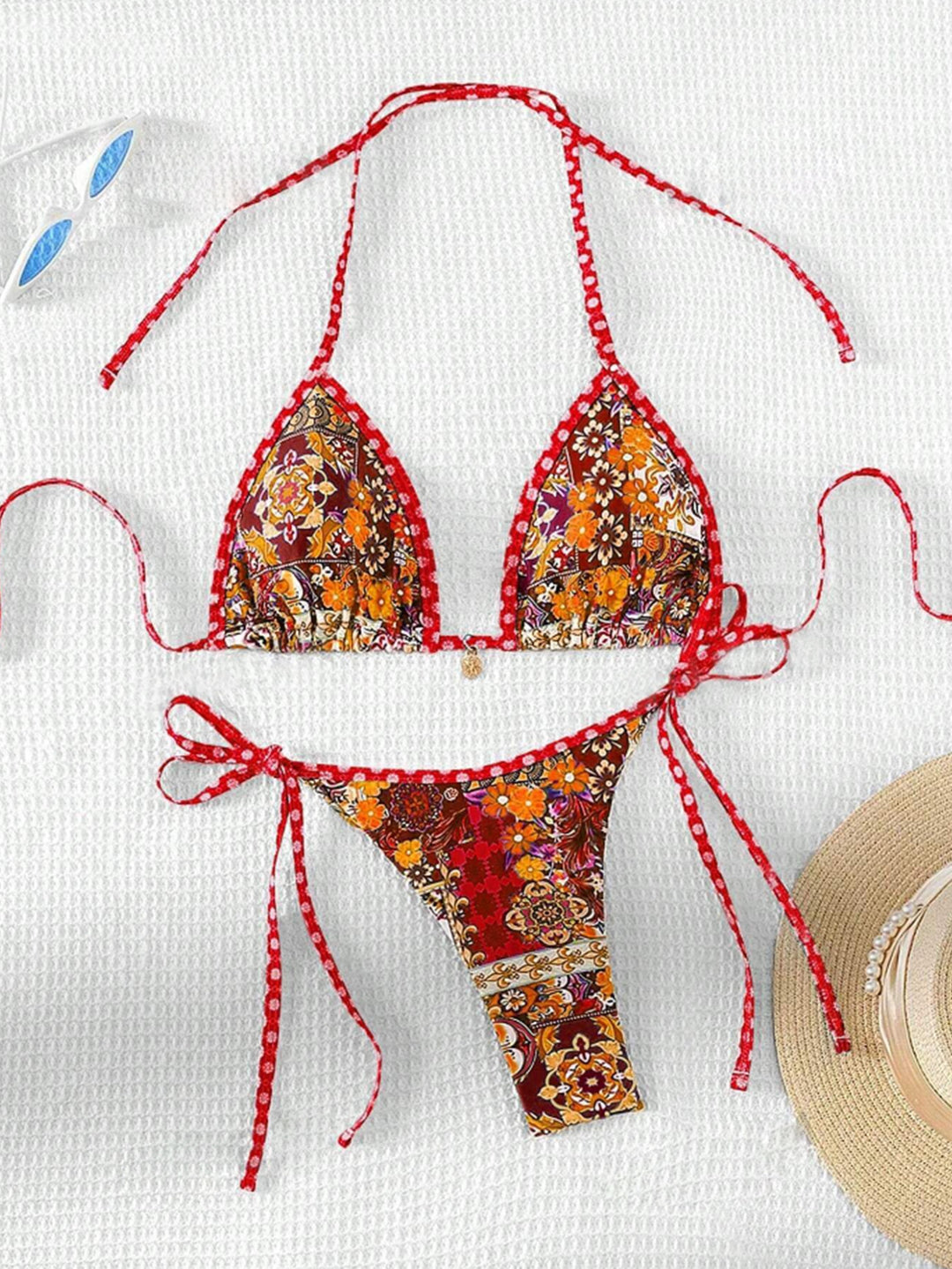 Damen Triangel-Bikini mit floralem Design und verstellbaren Bändern Drune
