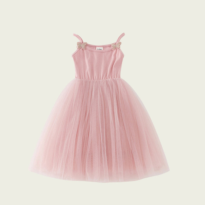 Mädchen Elegantly Gestaltetes Tüll-Party-Kleid mit Dekorativen Schmetterlings-Trägern Drune