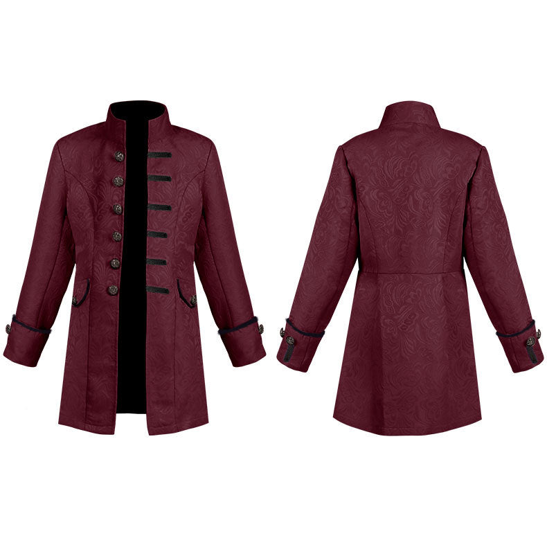 Damen nan taillierter Jacquard-Gehrock mit Stehkragen und dekorativer Knopfleiste Drune