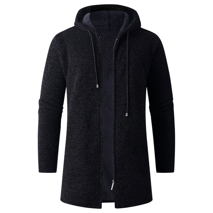Herren Langer Strick‑Kapuzencardigan mit Teddyfutter und durchgehendem Reißverschluss Drune