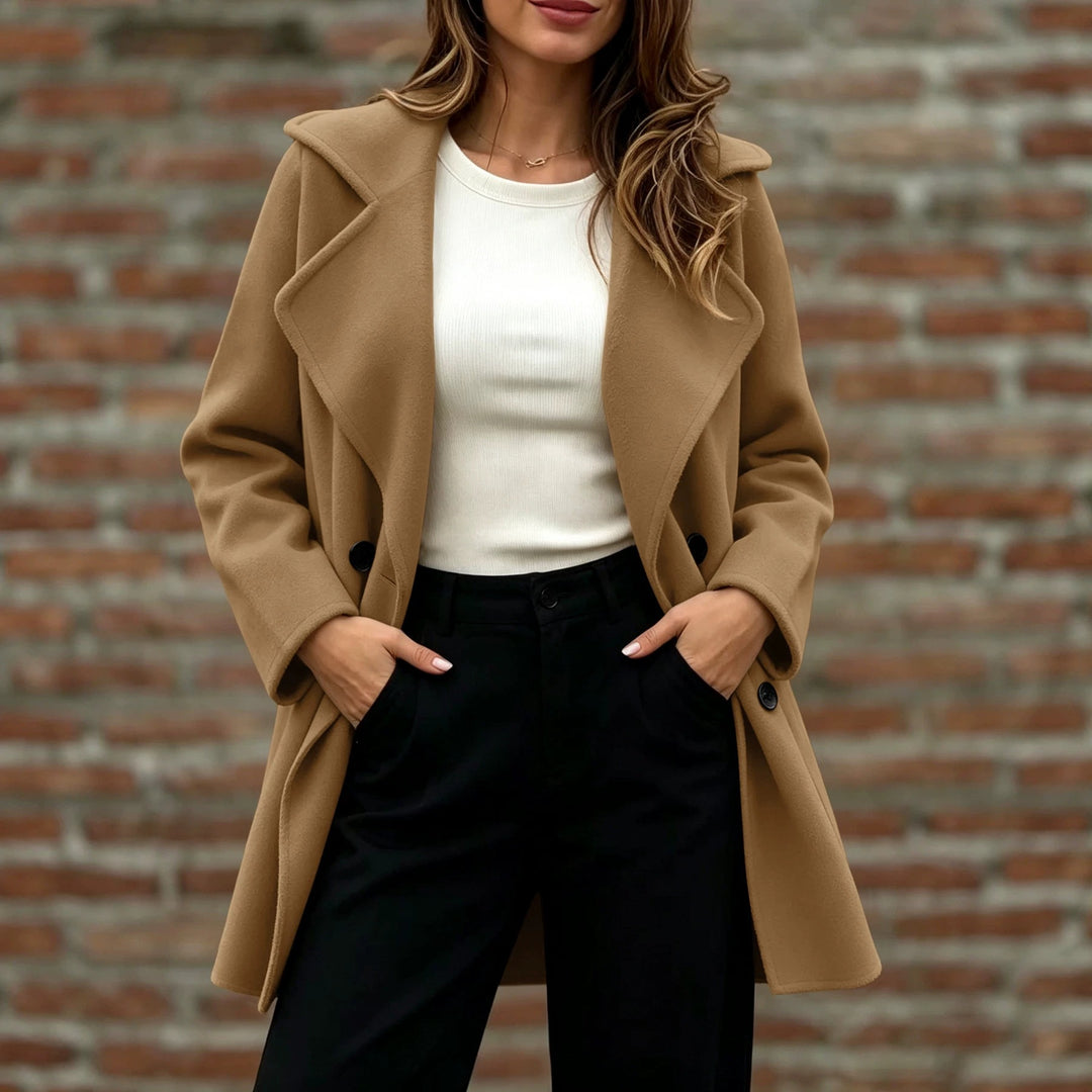 Damen Doppelreihiger Wollmantel mit Oversize-Revers Drune