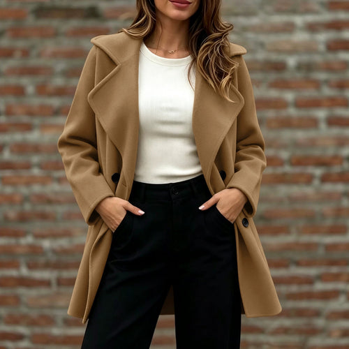 Damen Doppelreihiger Wollmantel mit Oversize-Revers Drune