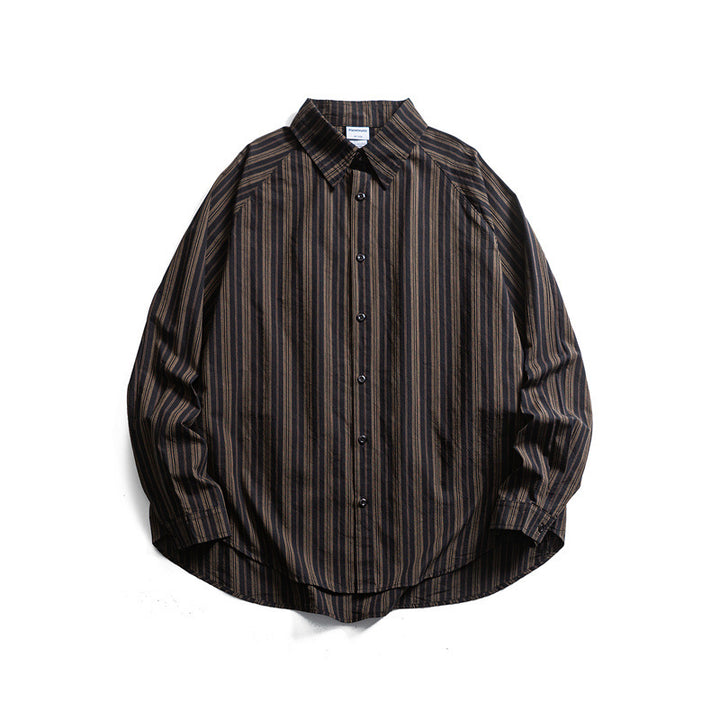 Unisex Oversize-Longline Hemd mit vertikalem Streifenmuster und gerundetem Saum Drune