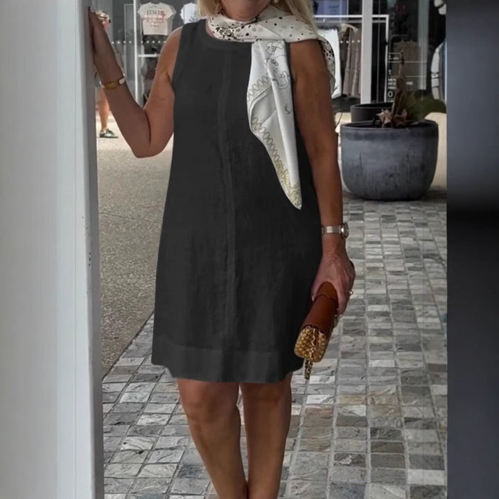 Damen Sommerkleid aus leichtem Leinenstoff mit modischem Halstuch Drune