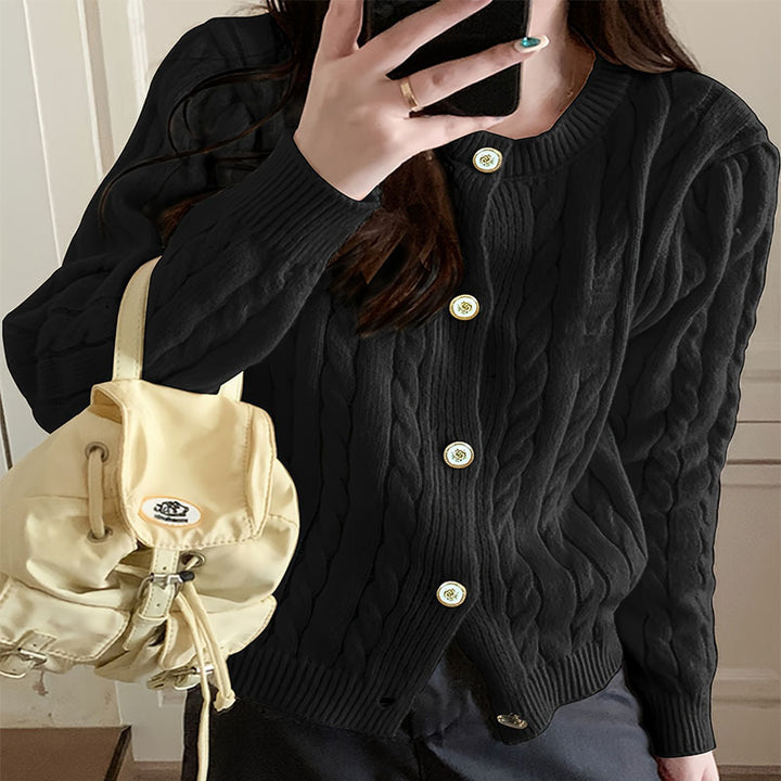 Damen Grobstrick Cardigan mit eleganten Knopfdetails und langem Arm Drune