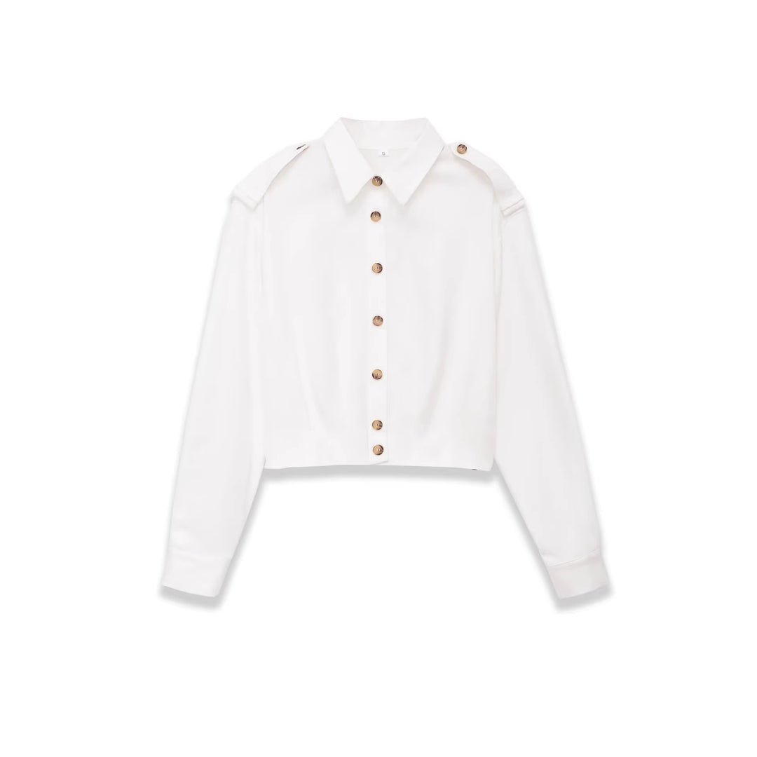 Damen Cropped-Hemdjacke mit Epauletten und taillierenden Abnähern Drune
