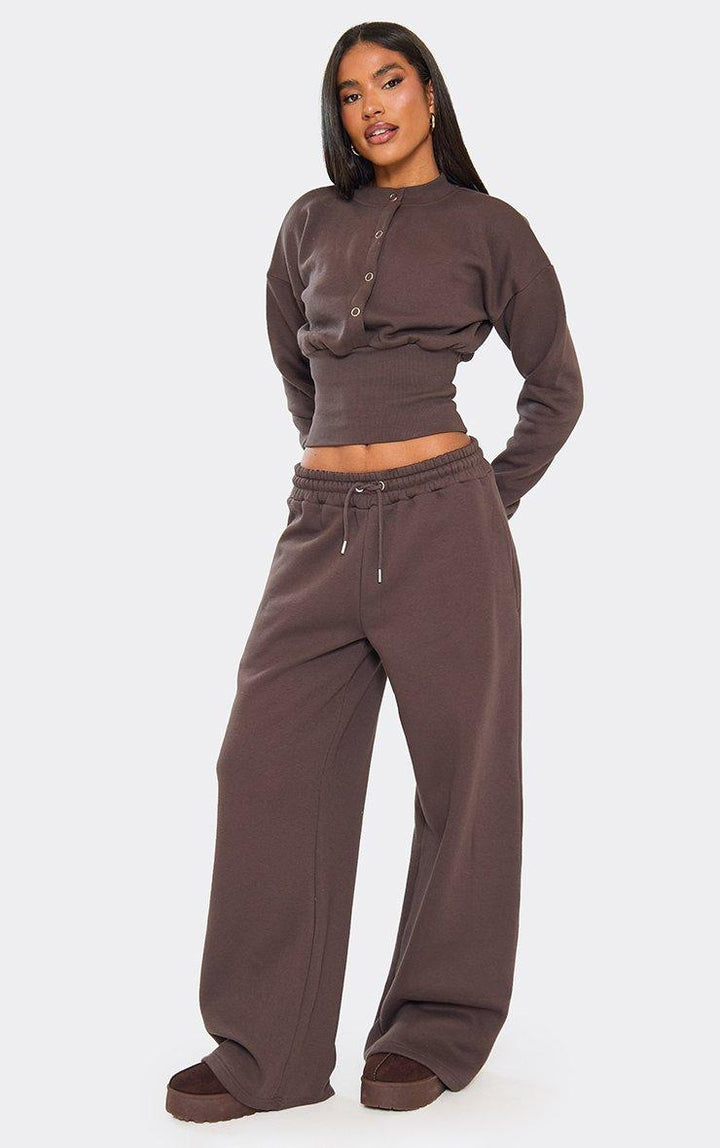 Damen bequeme Cropped Sweatshirt und weite Trainingshose Set Drune