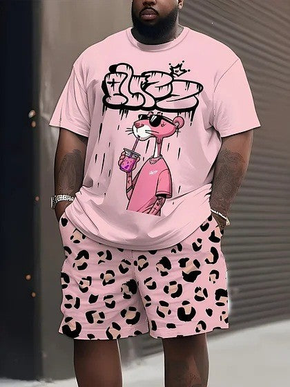 Herren nan lässiges Freizeit-Zweiteiler-Set mit großflächigem Smiley-Sonnenbrillen-Print Drune