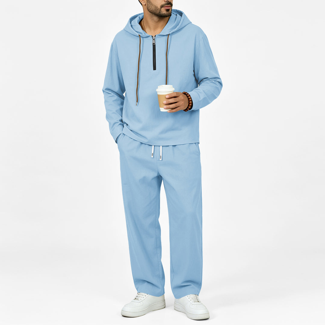Herren Leichter Halbzip-Kapuzenpullover im Relaxed-Fit mit Kordelzug Drune