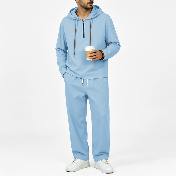 Herren Leichter Halbzip-Kapuzenpullover im Relaxed-Fit mit Kordelzug Drune