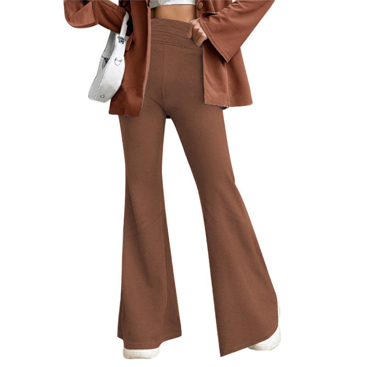 Damen Hohe Taille Flared Hosen mit weitem Bein und elastischem Komfortbund Drune