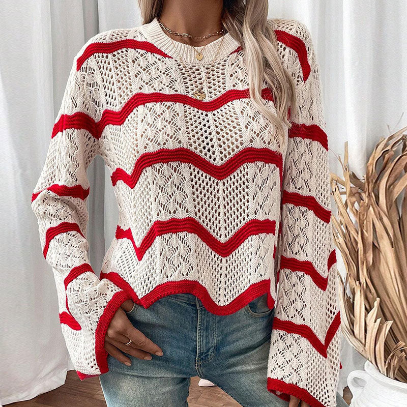Damen Premium Strickpullover mit Wellenmuster und modischen Details Drune