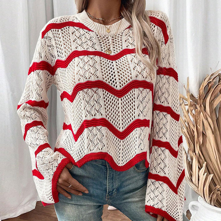 Damen Premium Strickpullover mit Wellenmuster und modischen Details Drune