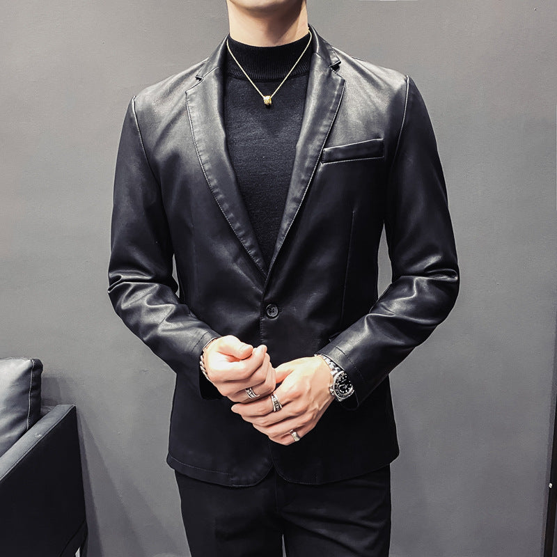 Herren Slim-Fit Lederblazer mit taillierter Silhouette und klassischem Reverskragen Drune