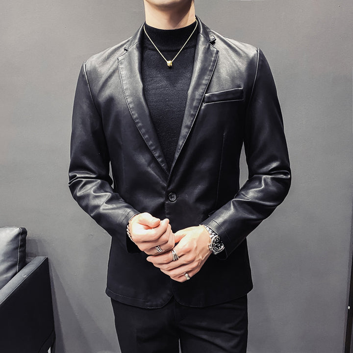 Herren Slim-Fit Lederblazer mit taillierter Silhouette und klassischem Reverskragen Drune