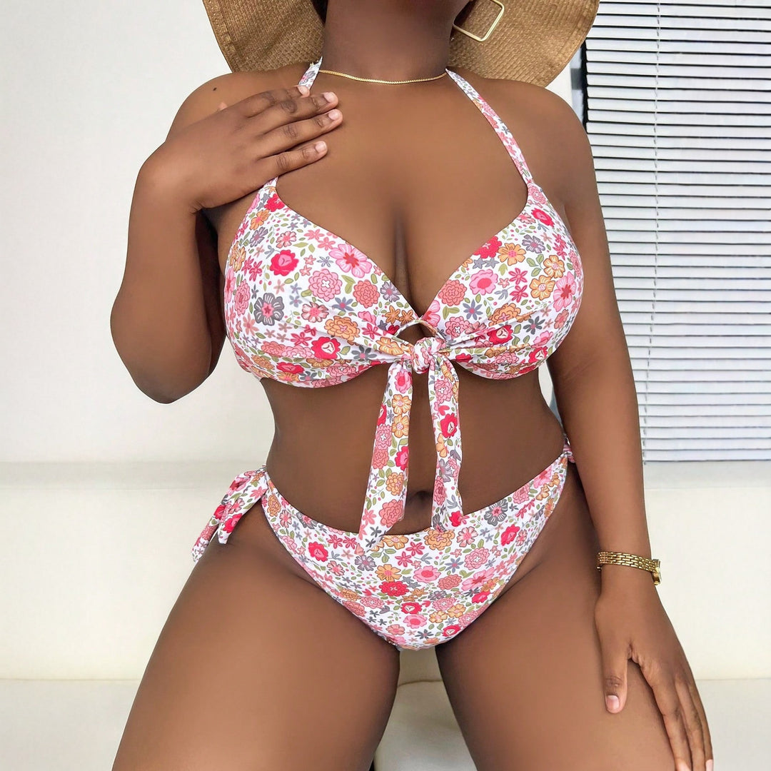 Damen Triangel-Bikini mit verspieltem Blumenmuster und herausnehmbarem Padding Drune