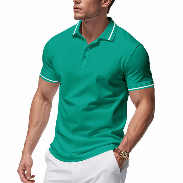 Herren nan atmungsaktives Interlock-Poloshirt mit Kontrast-Tipping, kurzer Knopfleiste und schmaler Silhouette Drune