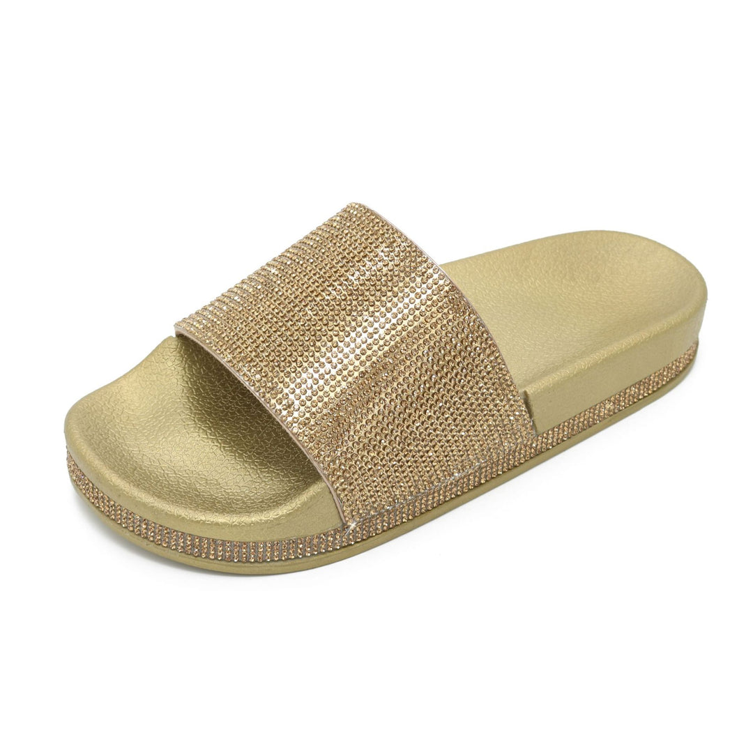 Drune | Kristall Diamant Slides mit Besatz Sandalen