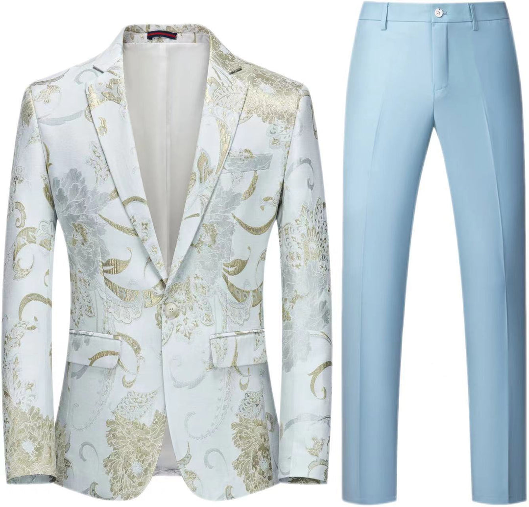 Damen Zweiteiliges Satin-Jacquard-Sakko mit floralem Muster und taillierter Passform sowie Slim-Fit Anzughose Drune
