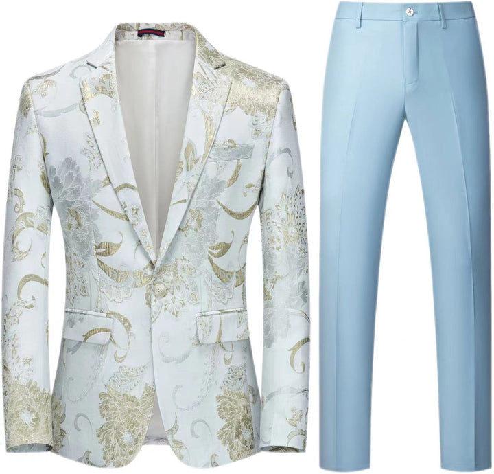 Damen Zweiteiliges Satin-Jacquard-Sakko mit floralem Muster und taillierter Passform sowie Slim-Fit Anzughose Drune