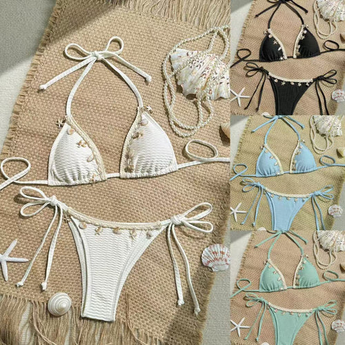 Damen Triangel-Bikini-Set mit verspielten Details und verstellbaren Bindebändern Drune