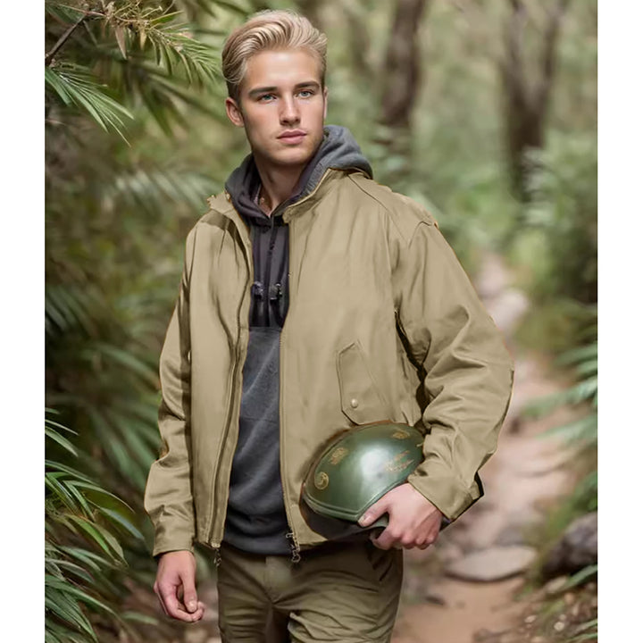 Herren funktionale Outdoor-Jacke mit verstellbarem Kapuzenkragen und praktischen Reißverschlusstaschen Drune