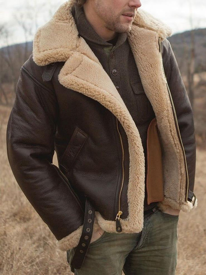 Herren Lammfelljacke mit Taschen und robustem Material Drune