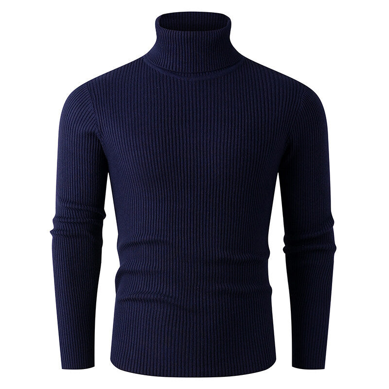 Herren nan taillierter Rippen-Strick Rollkragenpullover Slim Fit Drune