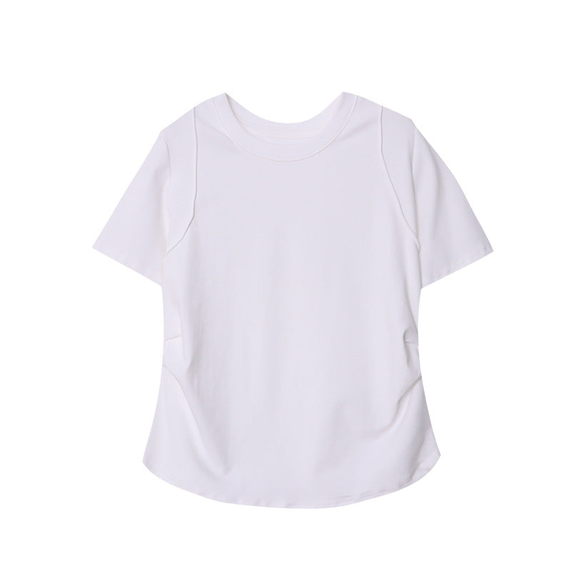 Damen lässiges Rundhalsshirt aus hochwertiger Baumwolle mit modischen Details Drune