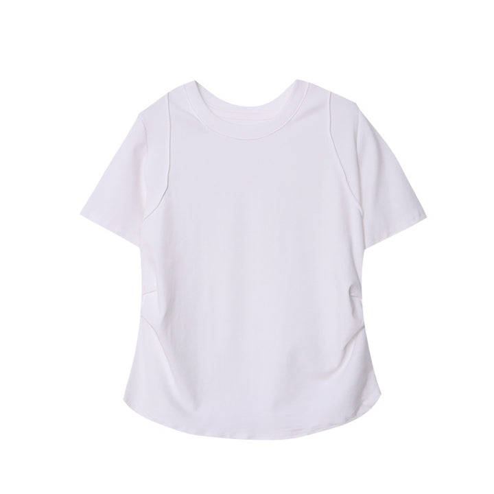Damen lässiges Rundhalsshirt aus hochwertiger Baumwolle mit modischen Details Drune