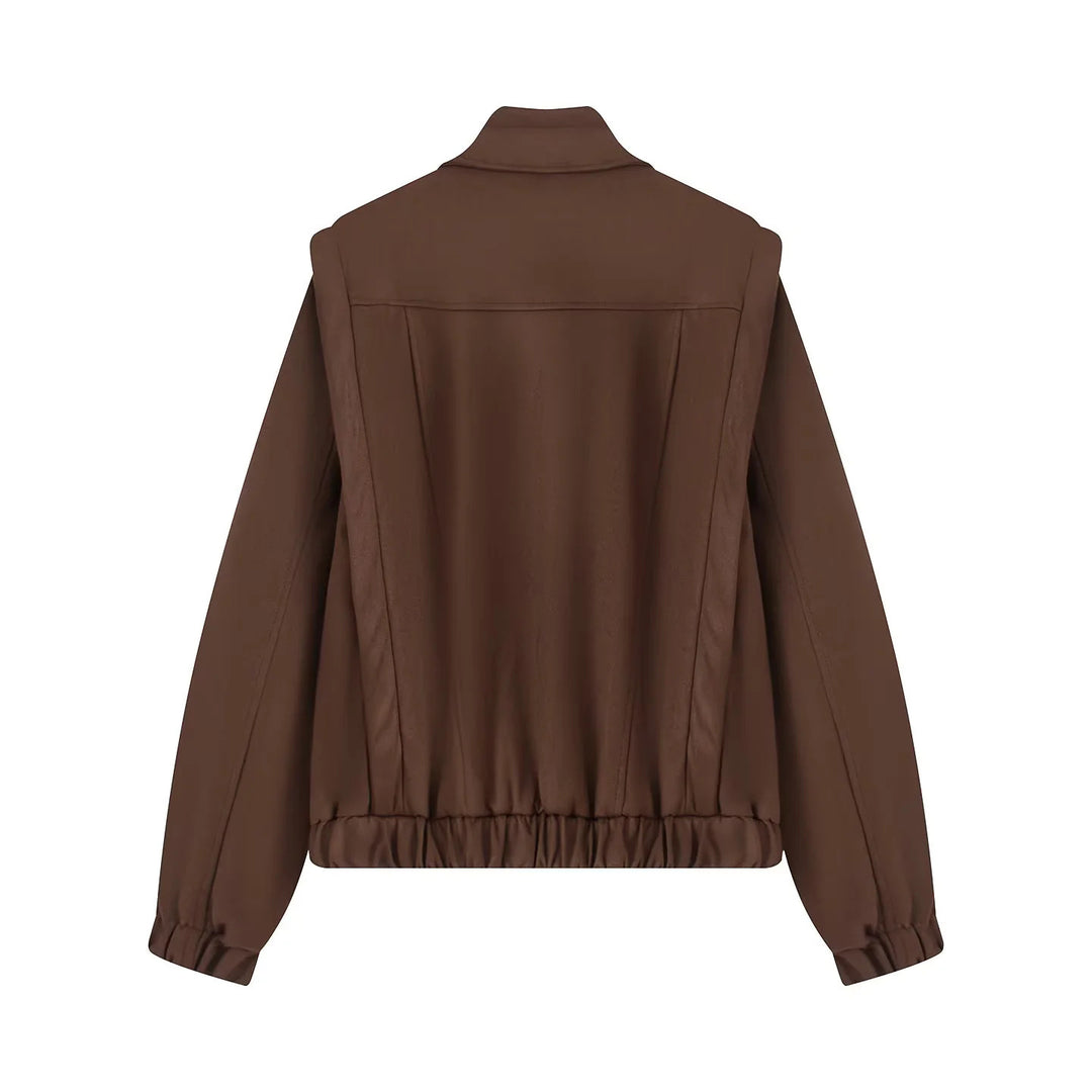 Damen nan asymmetrische Blousonjacke mit verdeckter Reißverschlussblende, Stehkragen und taillennahem Kordelzug Drune