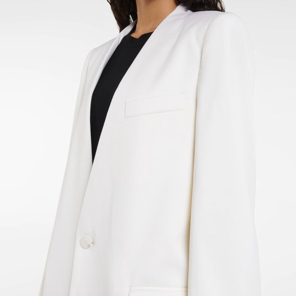 Damen Maxilanger schlanker Mantelblazer mit verdeckter Knopfleiste und schmaler Schulterlinie Drune