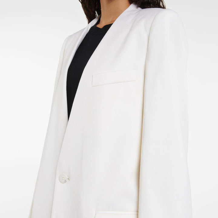 Damen Maxilanger schlanker Mantelblazer mit verdeckter Knopfleiste und schmaler Schulterlinie Drune