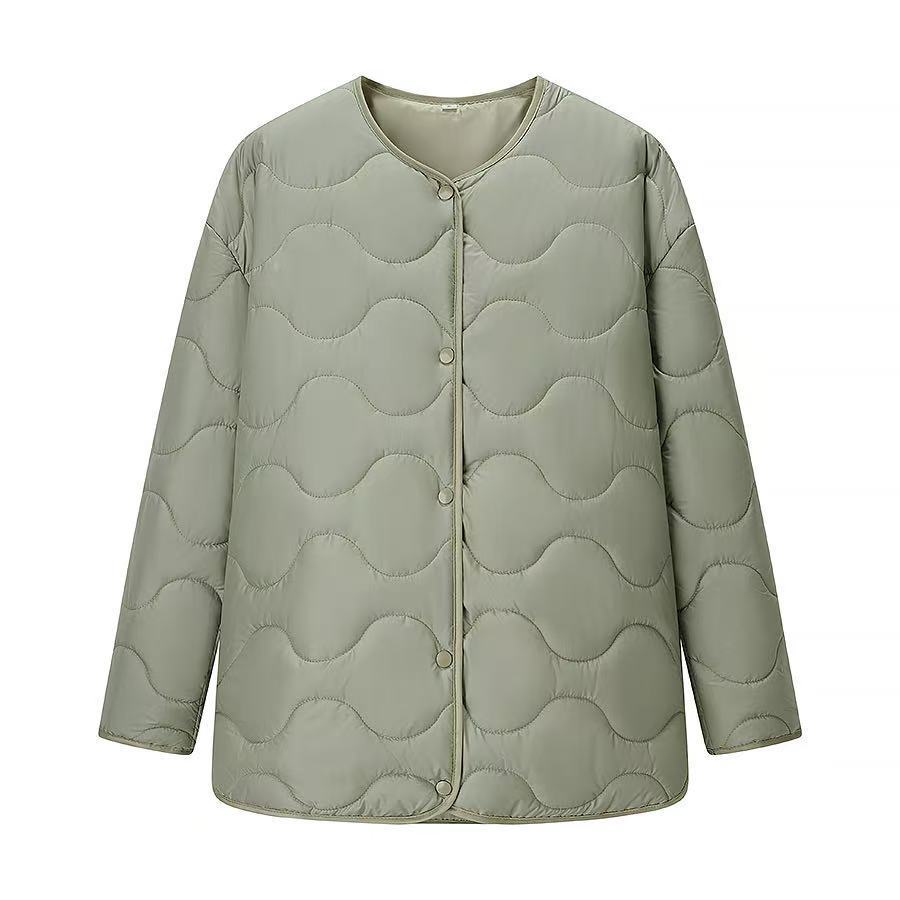 Damen Oversize-Steppjacke ohne Kragen mit Druckknopfverschluss und abgerundetem Saum Drune