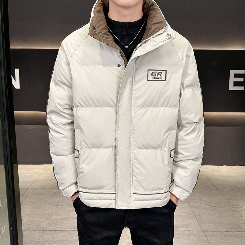 Herren Wattierte Steppjacke mit hohem Kragen, Druckknopfblende & kontrastierendem Seitenstreifen Drune