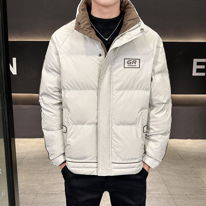 Herren Wattierte Steppjacke mit hohem Kragen, Druckknopfblende & kontrastierendem Seitenstreifen Drune
