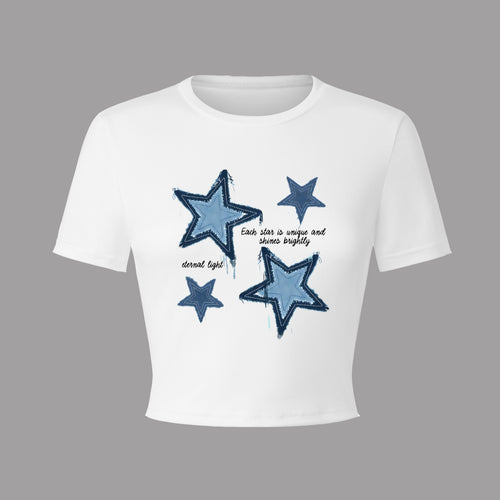 Damen Crop-T-Shirt mit kreativem Herzmotiv und motivierendem Schriftzug Drune