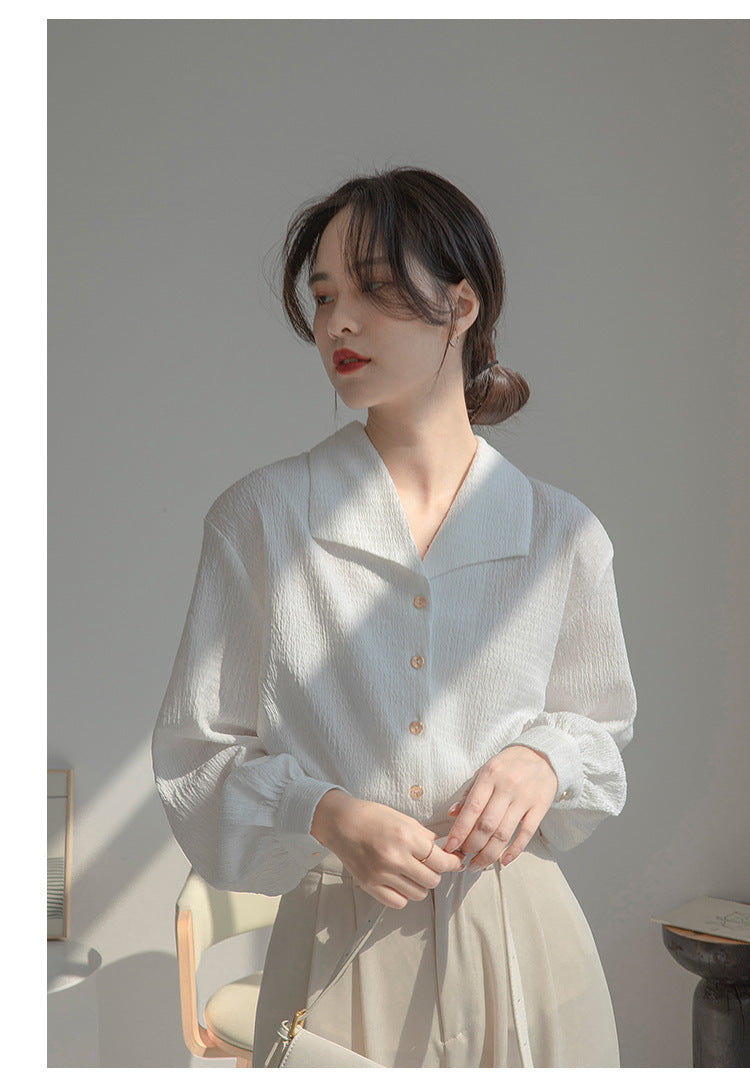 Damen Elegantes Blusenshirt mit tiefem V-Ausschnitt und volumetrischen Puffärmeln Drune