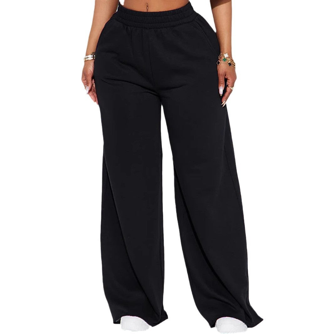 Damen nan High‑Waist Palazzohose aus French-Terry mit weitem Bein, elastischem Komfortbund und offenen Saumkanten Drune