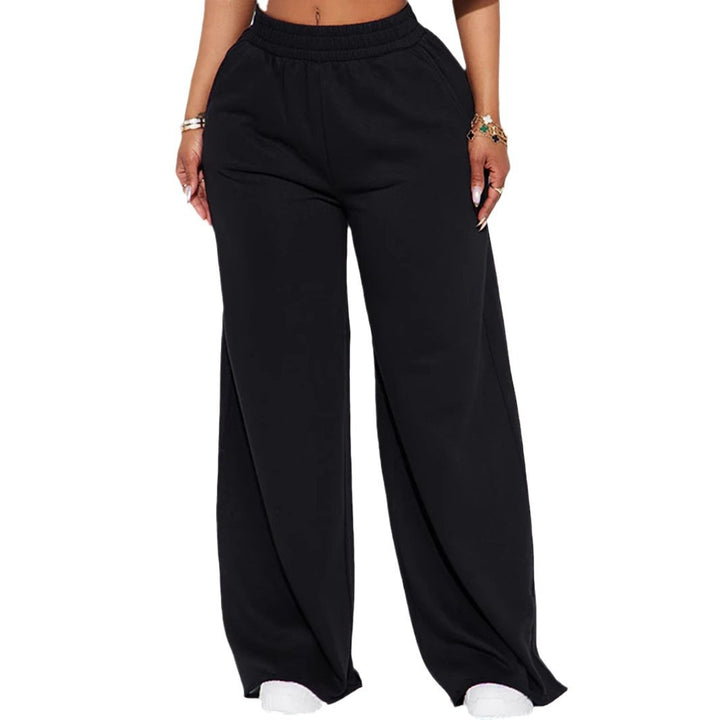 Damen nan High‑Waist Palazzohose aus French-Terry mit weitem Bein, elastischem Komfortbund und offenen Saumkanten Drune