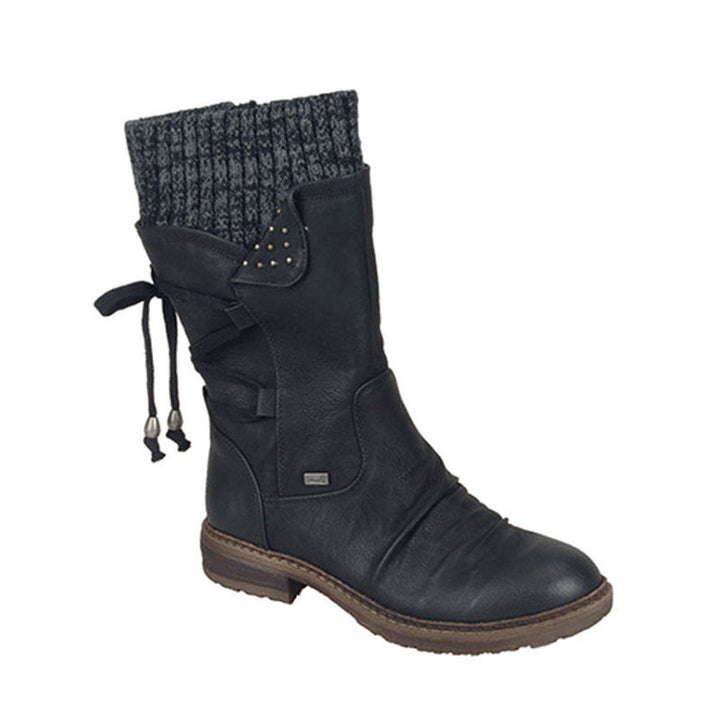Damen Winterliche Kurzschaft-Stiefelette mit Strickmanschette, Zierkordel und Veloursoptik Drune