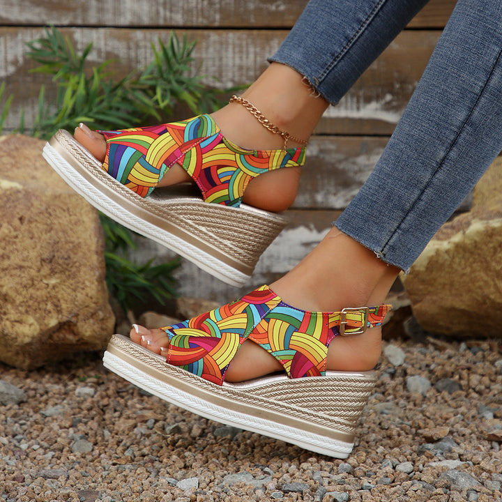 Damen Wedge-Sandalen mit modischer Farbgebung und anatomischem Fußbett Drune