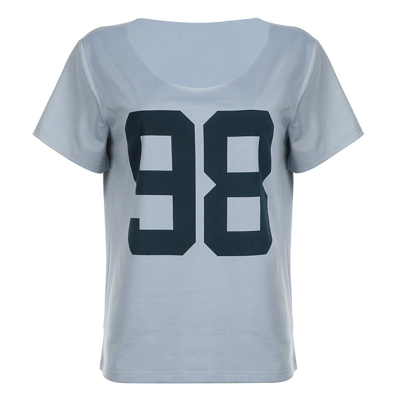 Damen lässiges V-Ausschnitt T-Shirt mit Sportmotiv Drune