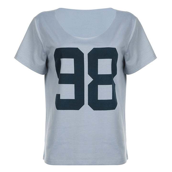 Damen lässiges V-Ausschnitt T-Shirt mit Sportmotiv Drune