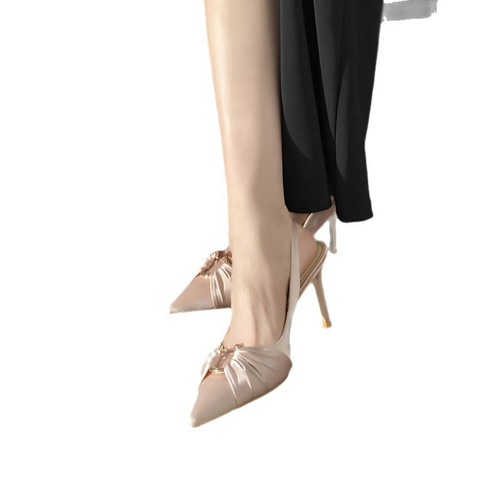 Damen Spitz zulaufende Satin-Slingback-Pumps mit Raffung und Zierknoten Drune