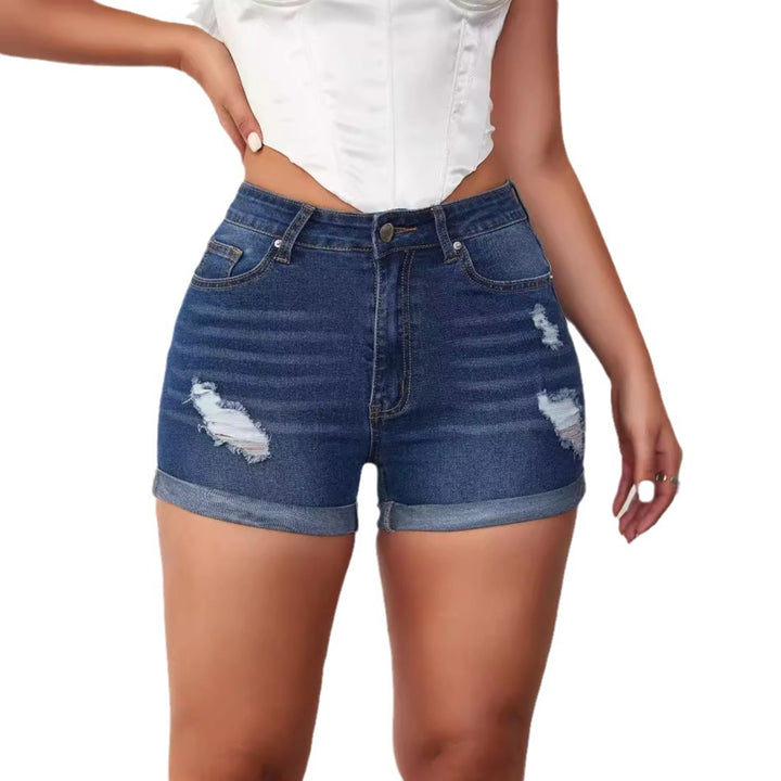 Damen Trendige High-Waist Denim-Shorts mit ausgefransten Details Drune